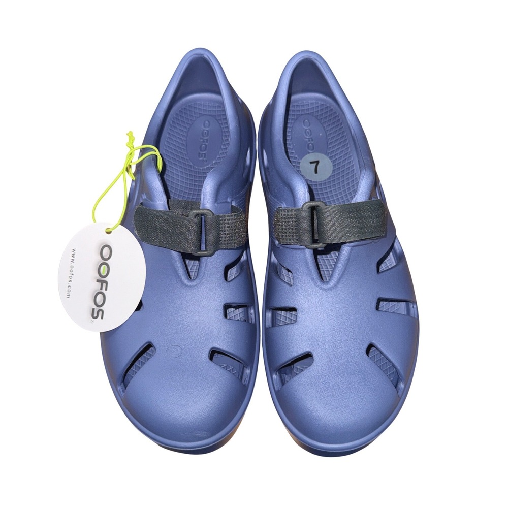 NEW OOFOS OOCANDOO Sandals M7/W9 Recovery Sandals Water Drop Purple 1300 Straps